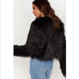 NICOLE NICOLE MILLER black faux fur shag cropped coat jacket